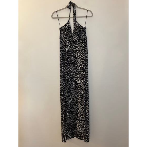 Express Leopard Print Knit Halter Maxi Dress Size S Gray Black Stretch Vacation - Picture 2 of 9
